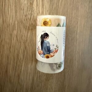 Floral Decorative Washi Tape with Sunflowers & Character Illustrations